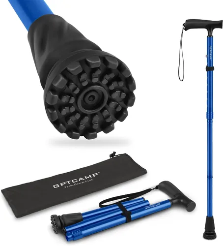 Vista 9 de Bastón de caminata GPTCAMP para hombres y mujeres, mango de agarre en T, bastones ajustables Diseño plegable y colapsable, punta pivotante