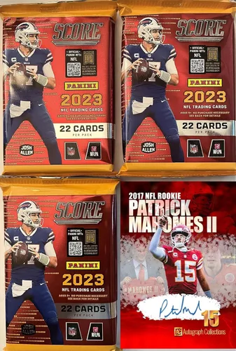 NUEVAS Tarjetas de Fútbol Americano Panini SCORE 2023 (3) TRES PAQUETES SELLADOS DE FÁBRICA con 22 Tarjetas Por Paquete - 66 TARJETAS - Más Tarjeta