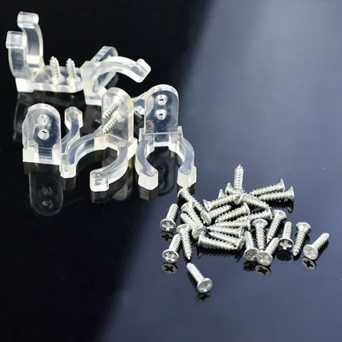 Vista 3 de Wobe 200 clips de luz LED para cuerda con 400 tornillos, clips de montaje de luz de cuerda de PVC transparente de 0.512 in 1/2 pulgadas de plástico