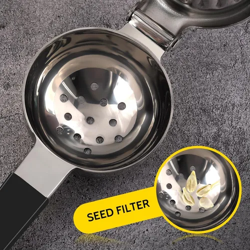 Vista 5 de Sopito - Exprimidor de limón de acero inoxidable, resistente con cuenco exprimidor de metal grande para jugos sin semillas, diseño de agarre