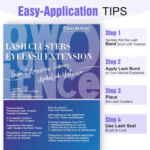 Vista 63 de Kit de extensión de pestañas Pawotence DIY 280 piezas, racimos de pestañas, kit de extensión de pestañas, 9-16mm, 30D, 40D, pestañas individuales