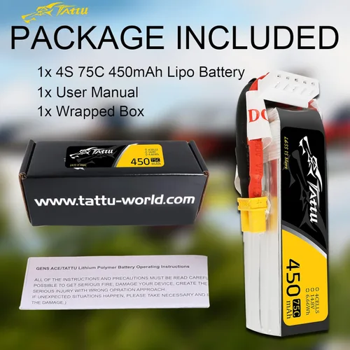 Vista 6 de Gens ace Tattu 4S Lipo Batería 14.8 V 450 mAh 75C Lipo Batería XT30 Plug para H Frame Mini RC Racing Drone FPV