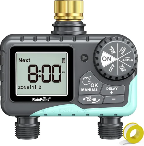 RAINPOINT Temporizador de aspersor de 2 salidas, temporizador de agua para manguera de jardín, para riego de patio al aire libre, controlador de