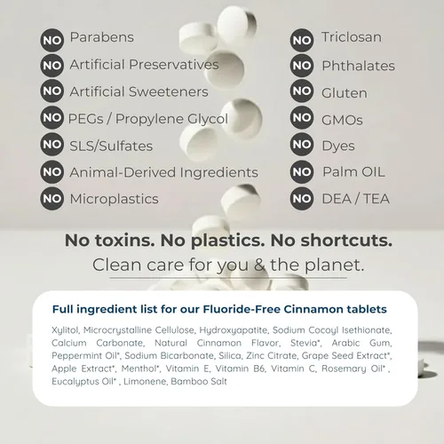 Vista 3 de Tabletas de pasta de dientes sin flúor de canela con nanohidroxiapatita Blanqueamiento natural, fortalecimiento del esmalte, sin plástico y apto