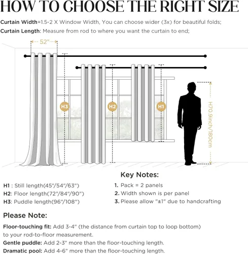 Vista 93 de CUCRAF - Juego de 2 paneles de cortinas de ventana con oscurecimiento total del 100%, de 54 pulgadas de largo, con aspecto de lino falso, cortinas