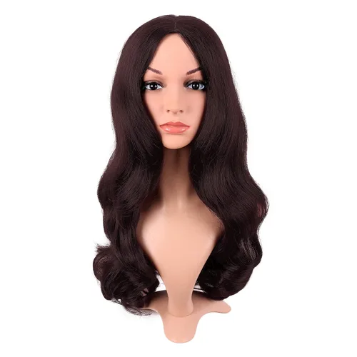 Vista 8 de MapofBeauty 22 pulgadas/21.7 in moda larga fibra sintética pelo rizado parte media Cosplay peluca (negro)