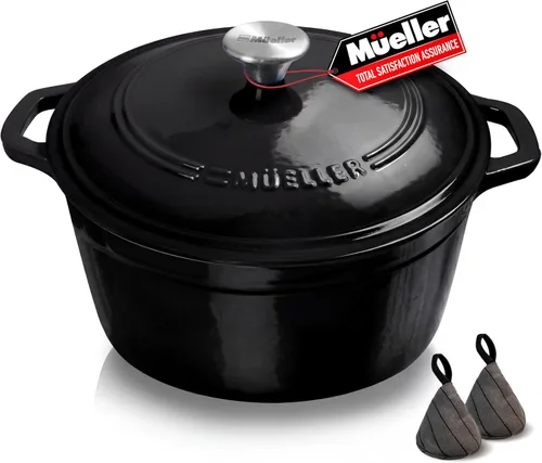 Vista 38 de MUELLER HOME Horno Holandés de Hierro Fundido Esmaltado de 4.5 QT, Cacerola de Servicio Pesado y Sartén Braseadora con Tapa y Perilla de Acero