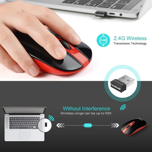 Vista 3 de LeadsaiL Wireless Computer Mouse, 2.4G Portable Slim USB Mouse, Silent Click Laptop Mouse with One AA Battery 3 Adjustable Levels, 4 Buttons