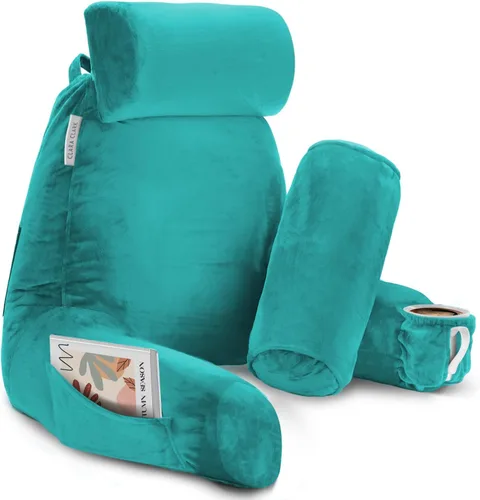 Vista 75 de Clara Clark - Almohada de lectura con espuma viscoelástica triturada, incluye 2 almohadas de soporte para el cuello y la zona lumbar, diseñada