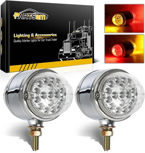 Vista 8 de Partsam 2 luces LED ámbar / rojo de doble revolución de sandía para semirremolque [aprobado por DOT], luces direccionales auxiliares cromadas