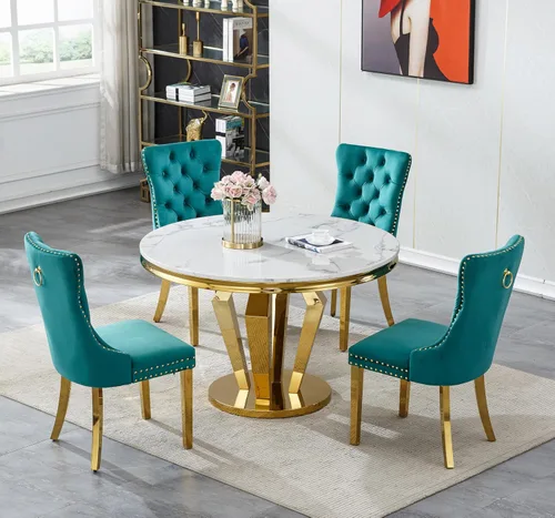 Vista 18 de Juego de mesa de comedor de mármol sintético de oro blanco de 47 pulgadas para 2, juego de mesa de comedor de cocina de 3 piezas, juego de mesa