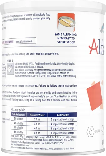 Vista 2 de Alfamino Fórmula infantil hipoalergénica a base de aminoácidos con hierro, fórmula para alergias a proteínas de leche de vaca, 14.1 onzas