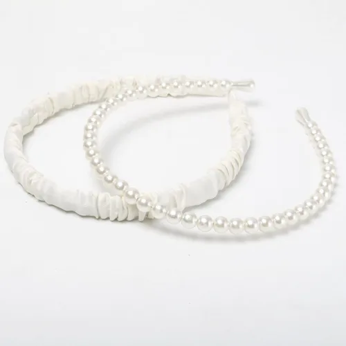 Vista 9 de Cuizhiyu Juego de 6 diademas de diferentes diseños para mujer, antideslizantes, color negro, blanco, sólido, banda para el pelo con perlas para niñas