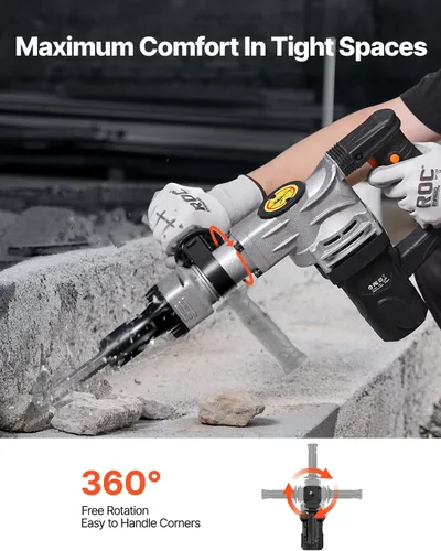Vista 6 de VEVOR Martillo de demolición Jack Hammer, Martillo eléctrico de 1400W de servicio pesado, 2 piezas de cinceles para astillas con estuche, rompedor