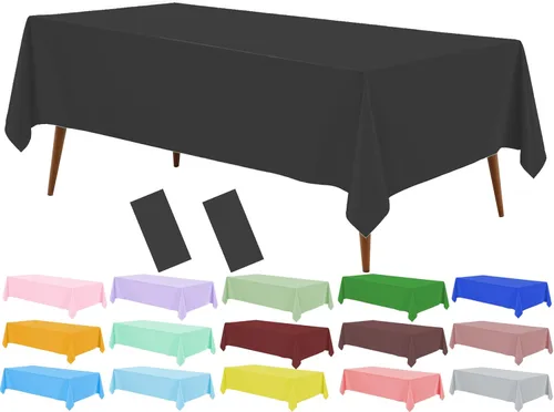 Vista 19 de Mantel de plástico crema, paquete de 2 manteles desechables color blanco hueso, mantel de 54 x 108 pulgadas para mesa rectangular, manteles