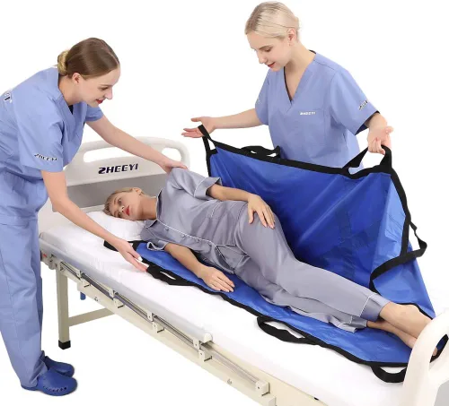 Vista 9 de Almohadilla de cama multiusos de 55 x 36 pulgadas con asas reforzadas, sábana para paciente reutilizable y lavable para girar, levantar y Negro