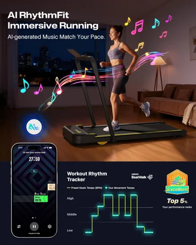 Vista 4 de UREVO Strol 2E Smart 2-in-1 Folding Treadmill, Compact Walking Pad with Safety Handle, Plug and Play, Standing Desk Treadmill with Dual LED Display