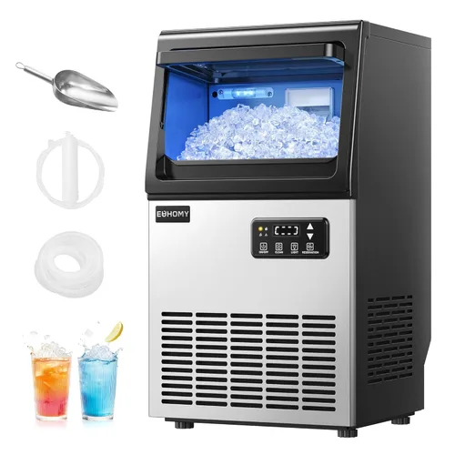EUHOMY Máquina comercial para hacer hielo de pepitas, 80 libras/24 horas, máquina de hielo de guijarros debajo del mostrador de acero inoxidable con