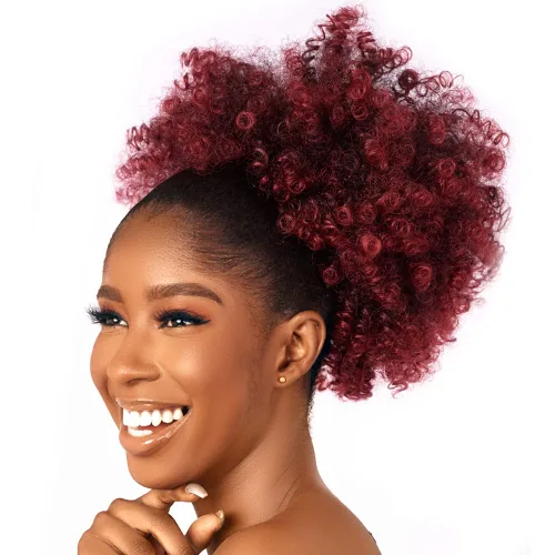 Vista 19 de Extensión de Cola de Caballo Rizada Afro Puff con Cordón para Mujeres Negras, Extensiones de Cabello Sintético Corto Afro Kinky Rizado, Extensión