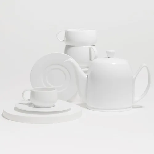 Vista 6 de Degrenne Salam - Tetera francesa de lujo, tetera de porcelana con cubierta de acero inoxidable, tetera de cerámica para té suelto, infusor