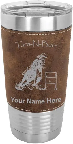 Vista 12 de LaserGram Vaso aislado al vacío de 20 onzas, Barrel Racer Turn N Burn, grabado personalizado incluido (piel sintética, gris)