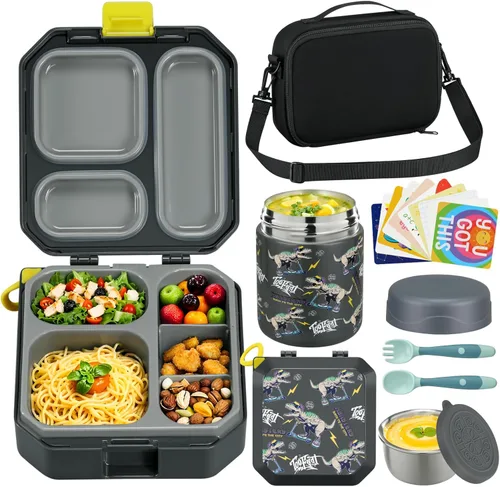 Vista 11 de Itslife Juego de lonchera Bento para niños con termo de sopa de 12 onzas y bolsa de almuerzo, recipientes de comida a prueba de fugas