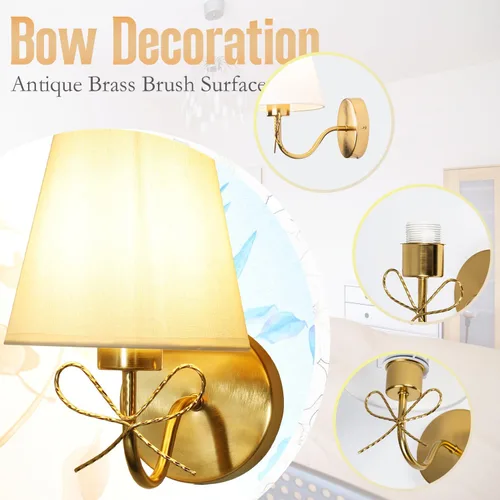 Vista 4 de Apliques de Pared de Latón Antiguo 1 Paquete, Apliques de Arco Decorativos Luces de Pared Doradas Aplique de Latón Dorado Cepillado con Pantalla