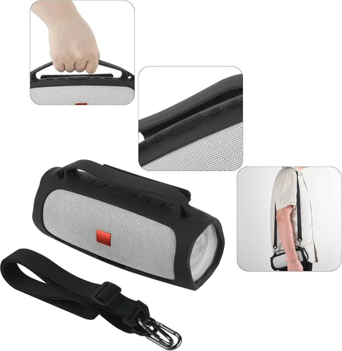 Vista 4 de TXEsign Funda de silicona para altavoz portátil JBL Charge 4 impermeable, funda de transporte de viaje, funda protectora con asa, correa de hombro
