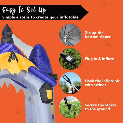 Vista 7 de Joiedomi - Casa embrujada inflable con arco y luces LED integradas, 9 pies de altura, decoración de patio para fiesta de Halloween