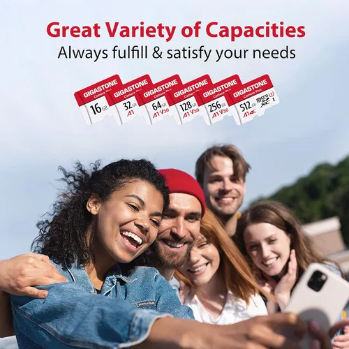 Vista 7 de Gigastone Tarjeta de memoria de la serie Camera Plus de 128 GB, velocidad de lectura de hasta 100 MB/s. Ideal para cámara Android Full HD Video