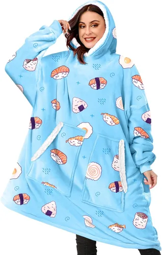 Vista 13 de BINSUNS Oversized Wearable Hoodie Blanket, Soft Fuzzy Microfiber & Sherpa Wearable Blanket Sweater with Giant Pocket