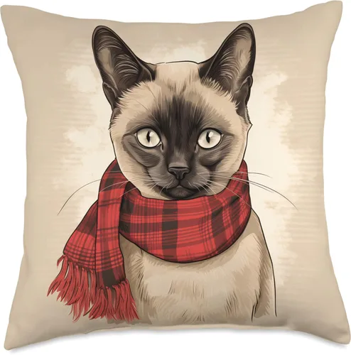 Vista 5 de Siamese Cat Happy Christmas Cojín de Navidad a cuadros con diseño de gato siamés, 16 x 16 pulgadas, multicolor