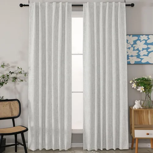 Vista 19 de INLINAS Cortinas opacas con textura anudada de lino sintético, 100% bloqueo de luz, reducción de ruido, ojales de tela de triple capa para Beige