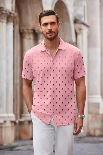 Vista 2 de COOFANDY Camisa casual con botones para hombre, manga corta, sin arrugas, camisa de verano