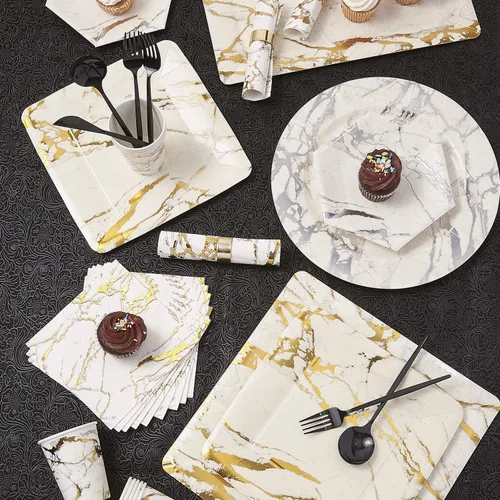 Vista 2 de Juego de cubiertos desechables de diseño moderno para vacaciones, juego de cubiertos de plástico para 24-24 cucharas de plástico, 24 cuchillos, 48