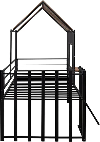Vista 24 de Harper & Bright Designs Junoir - Cama tipo loft de metal tamaño individual para niños, cama baja con techo y escalera, cama tipo loft individual
