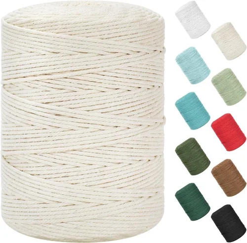 Vista 160 de Cuerda de macramé de 0.079 in x 220 yardas (656 pies), cuerda de algodón natural para colgar en la pared, ganchos de plantas, manualidades, Verde