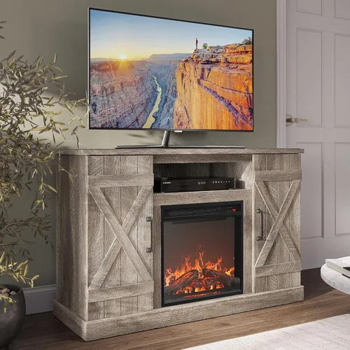 BELLEZE Soporte de TV de 47 pulgadas con calentador eléctrico de chimenea de 18 pulgadas y consola de centro de entretenimiento multimedia para TV