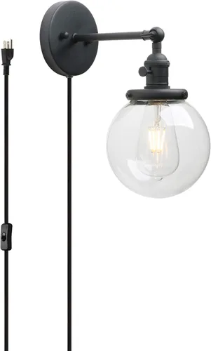 Vista 24 de PERMO Apliques de pared doble vintage industriales antiguos con 2 luces con doble cúpula de vidrio transparente claro de 5.9" redonda (Negro)