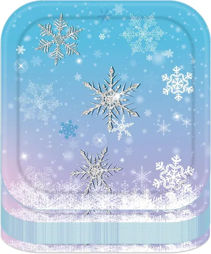 25 platos de papel de Navidad, platos desechables para fiestas de Navidad, copos de nieve de Navidad, platos de cena para Navidad, vacaciones,