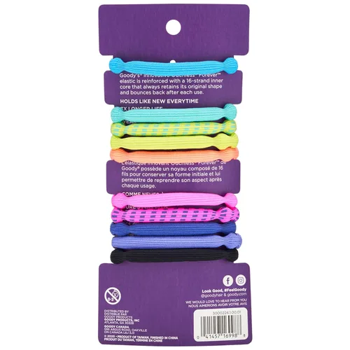 Vista 2 de Goody Ouchless Forever - Ligas elásticas para el cabello, 10 unidades, colores neón surtidos, bandas sin daños, 3 veces más resistentes, mantienen