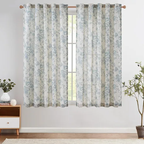 Vista 63 de JINCHAN Cortinas de mezcla de lino con flores para sala de campo francés, cortinas para sala de estar de 84 pulgadas de largo, cortinas impresas