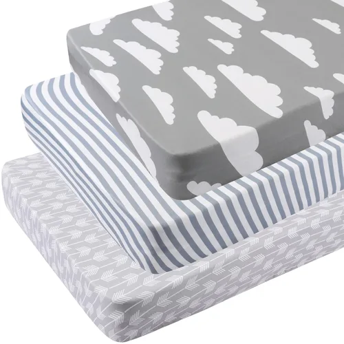 Onacosht Pack n Play Sheets - Juego de 3 sábanas unisex para bebé, tejido elástico, portátil, de punto de jersey, funda de colchón para cuna, para