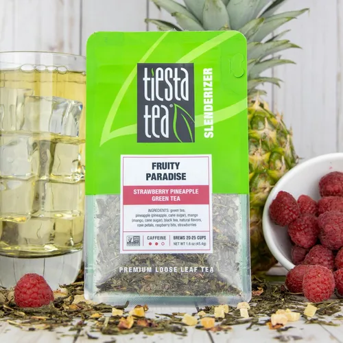Tiesta Tea - Fruity Paradise - Té verde de fresa y piña, mezcla de hojas sueltas de primera calidad, sabor a fruta tropical, cafeína media, caliente