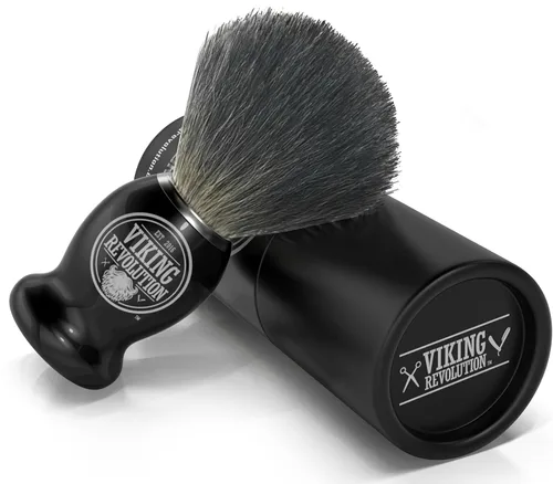 Vista 4 de Viking Revolution Brocha de afeitar de pelo de tejón, cepillo de afeitado para afeitado húmedo con crema de afeitar y jabón, el mejor afeitado de tu
