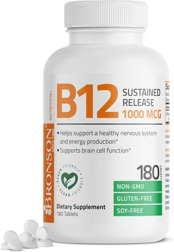 Vista 9 de Bronson Vitamina B12 1000 mcg de liberación sostenida tabletas premium sin OMG que apoyan el sistema nervioso, la función cerebral saludable