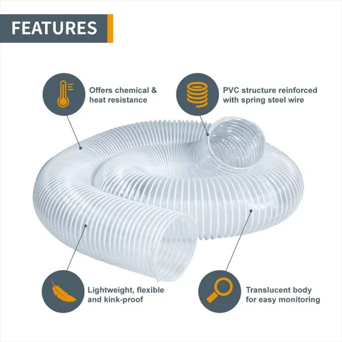 Vista 2 de POWERTEC Manguera flexible de recolección de polvo de PVC de 4" x 20' con 2 abrazaderas de manguera clave de acero inoxidable para sierra de mesa