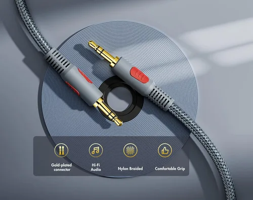 Vista 2 de Cable de audio AUX de 25 pies de 0.138 in, blindaje de lámina y trenza, estéreo macho a macho, compatible con auriculares, automóviles, iPhones