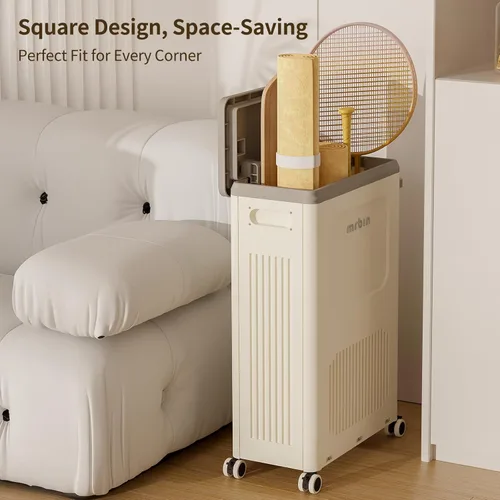 Vista 3 de Mrbin Cesta de lavandería delgada de plástico con tapa, contenedores rectangulares de 50 l/13 galones, contenedores de almacenamiento estrechos