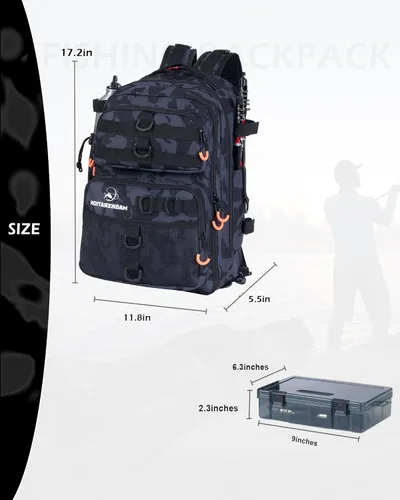 Vista 7 de Fishing Backpack with Rod Holders,900D Oxford Water-Resistant Fishing Gear,42L Large Storage Tackle Bag for Men